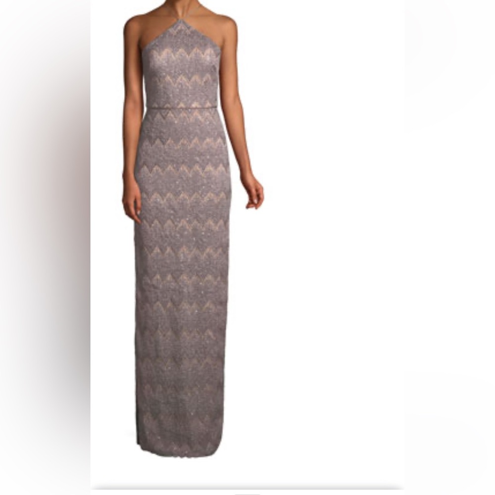 Aidan Mattox
Long Column Halter with right slit